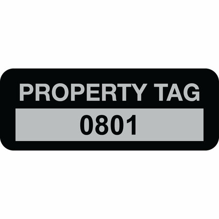 LUSTRE-CAL Property ID Label PROPERTY TAG5 Alum Black 2in x 0.75in  Serialized 0801-0900, 100PK 253740Ma1K0801